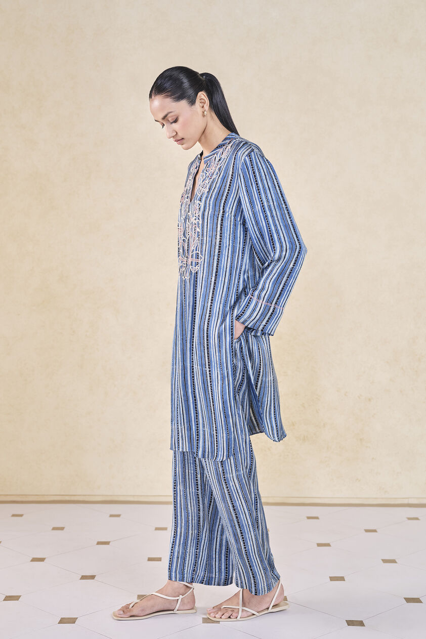 Freshwater Handcrafted Ajrakh Co-ord - Blue, Blue, image 3